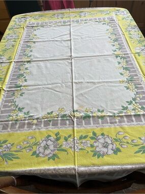 Yellow Floral Tablecloth - Vintage Floral Dining Table Cover